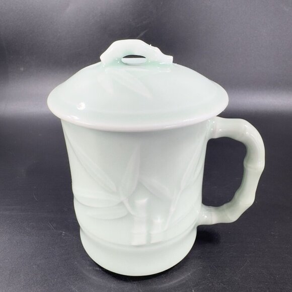 Gardener's Eden Coffee Mug Cup Light Green Embossed Bamboo Celadon Green Set 2 - Picture 15 of 15